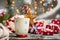Warm marshmallow dessert beverage on Christmas decorated table