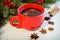 Warm mulled wine poured