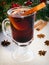 Warm mulled wine poured