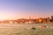 Warm reddish sunset over amazing Venetian Grand Channel, Venice, Italy, summer time