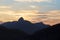 Warm sun light behind Mountain Corcovado during sunset in Rio de Janeiro