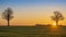Warm sunrise over open agriculture field with sun