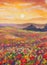 Warm sunset in mountains artistic painting background.