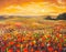 Warm sunset in mountains artistic painting background.