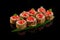 Warm sushi roll with salmon, cream cheese, panko breadcrumbs, tomatoes