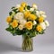 Warm Tonal Range Yellow And White Rose Arrangement In Glass Vase