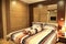 Warm tone of luxury interiors design of the bedroom in condominium.