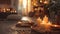 The warm tones of the candles and the earthy decor elements create a cozy and inviting space for a candlelit meditation