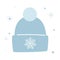 Warm winter blue hat for autumn or spring, an accessory for a man or a woman. Decorated with a snowflake and a pompom