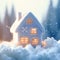 Warm winter dwelling Charming knitted house amid a blurred winter scene