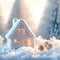 Warm winter dwelling Charming knitted house amid a blurred winter scene