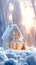 Warm winter dwelling Charming knitted house amid a blurred winter scene