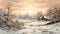 Warm Winter Vibes: Hyper-detailed Snowy Sunset Painting In 8k Resolution