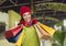 Warmly Dressed Mixed Race Woman with Shopping Bags