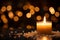 Warmth and thanks Aromatic candle, bokeh, and dark background ensemble