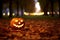 Warmth and Whimsy Kind Halloween Pumpkin in the Park. created with Generative AI