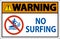 Warning Beach Safety Sign No Surfing