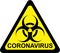 Warning biohazard sign with CORONAVIRUS text