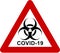 Warning biohazard sign with COVID-19 text