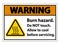 Warning Burn hazard safety,Do not touch label Sign on white background