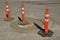 Warning cones around sanitary sewer repair project