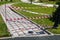 Warning or cordon tape to stop pedestrians. Dismantling of the old pavement of the pedestrian path in the park