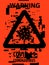 Warning CoVid-19 Safety Sign. Black on orange safety sign. Broken Pixel Distortion Effect