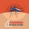 Warning dengue fever banner with closeup mosquitos Drinking blood on skin human vector design
