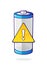 Warning energy status of electrical device accumulator. Empty charge level battery indicator with yellow