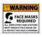 Warning Face Masks Required Sign on white background