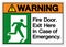 Warning Fire Door Exit Here In Case Of Emergency Symbol Sign, Vector Illustration, Isolate On White Background Label. EPS10