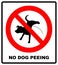 Warning forbidden sign no dog peeing. illustration isolated on white. Red prohibition symbol for public places. No