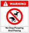 Warning forbidden sign no dog peeing and pooping. illustration isolated on white. Red prohibition symbol for public