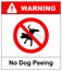 Warning forbidden sign no dog peeing. Vector illustration isolated on white. Red prohibition symbol for public places