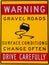 Warning: Gravel Roads drive carefully sign, Australia