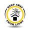 Warning ISO symbol Keep away from sun light, don`t heat sign, keep in cool place pictogram. Round icon for cargo delivery