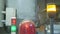 Warning light on processing machine. Closeup flashing red lamp on machine in toilet paper production plant large