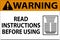 Warning Machine Sign Read Instructions Before Using