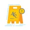 Warning plate with falling man flat color icon. Sign for web page, mobile app, banner. Isolated flat template.