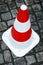 warning red striped construction cone