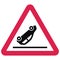 Warning road sign, risk of skidding.