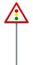 Warning road sign Traffic light regulation. A road sign on a metal pole. The isolated object on a white background