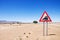 Warning of road sign - trains crossing the road