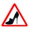 Warning road sign with woman`s shoe