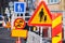 Warning roadsigns along European urban road