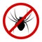 Warning round sign about danger of poisonous insects. Attack of spider on humans. Isolated vector