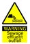 Warning, sewage treatment outfall. Yellow triangle warning sign