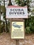 Warning sign alerts scuba divers to presence of alligators, Alexander Springs, Ocala National Forest, Florida