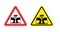 Warning sign of attention angry boss. Dangers yellow sign of violence at work. Ferocious director on red triangle. Set of road si