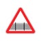 Warning sign attention with barbed wire fence. Note border on road. Road red symbol interdiction zone